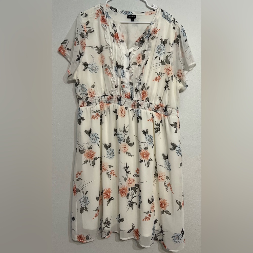 White Floral Chiffon Ruffle Button Down Skater Dress